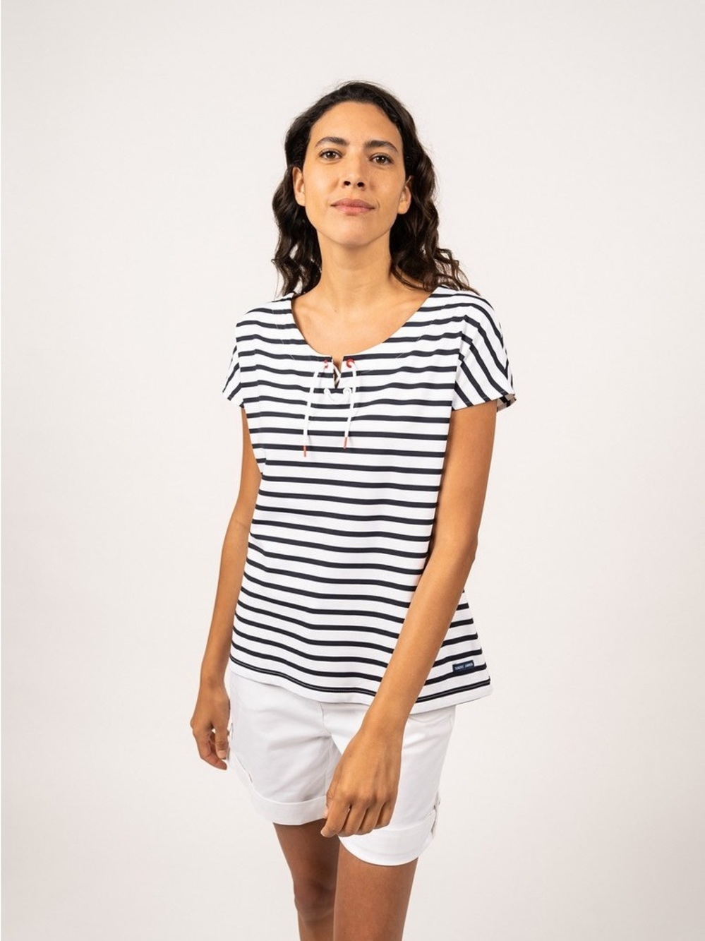 Saint James Lannilis Striped Lace-Up Top NWT M